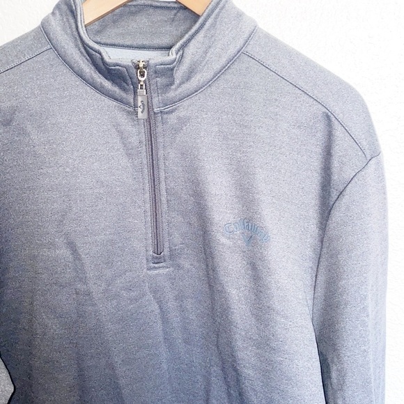 Callaway Mens Quarter Zip Banded Collar Heather Gray Long Sleeve Pullover - Picture 2 of 10